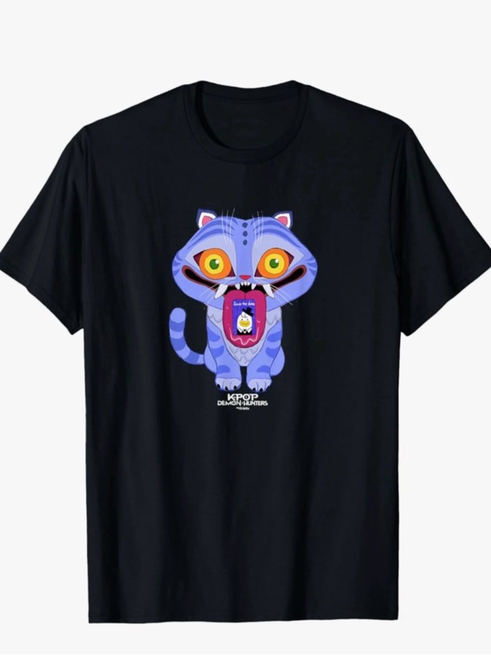 KPOP Demon Hunters Purple Cat Graphic Tee - Black